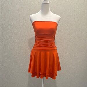 SHEIN Red-Orange Strapless Peplum Dress for Night Out